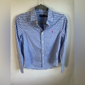 Polo Ralph Lauren Blue and White Checkered Shirt Pink Horse Medium (J)